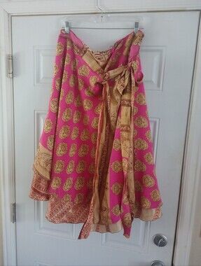 darngood Sari Silk Wrap Reversible Skirt Tea Length Size  8-20 New With Tags